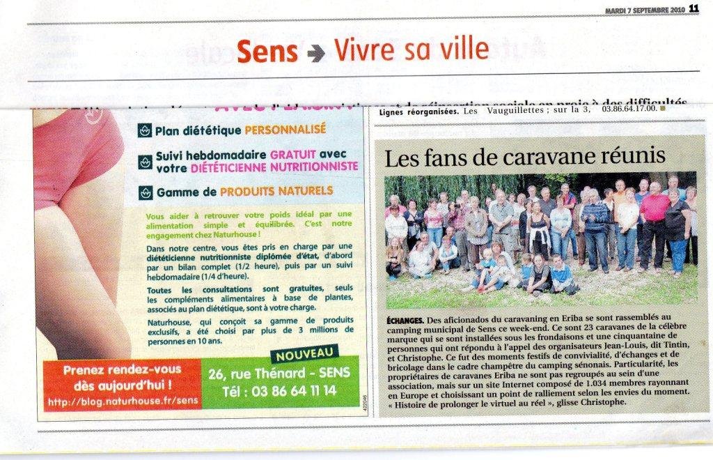 Bonsoir les aficionados du caravaning en Eriba ! Ravi de vous avoir rencontré au camping du sénonais. Comme promis l'article sorti mardi 7 septembre 2010.  Patrice, correspondant de l'Yonne républicaine