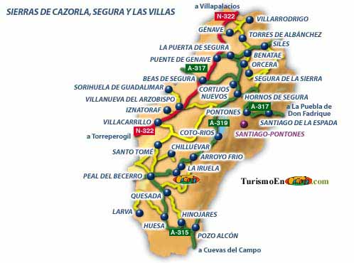 Mapa de pueblos y carreteras del Parque de Carzola