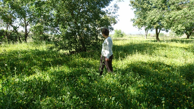 Pasejant pel camp  Mercè amb el gat.JPG